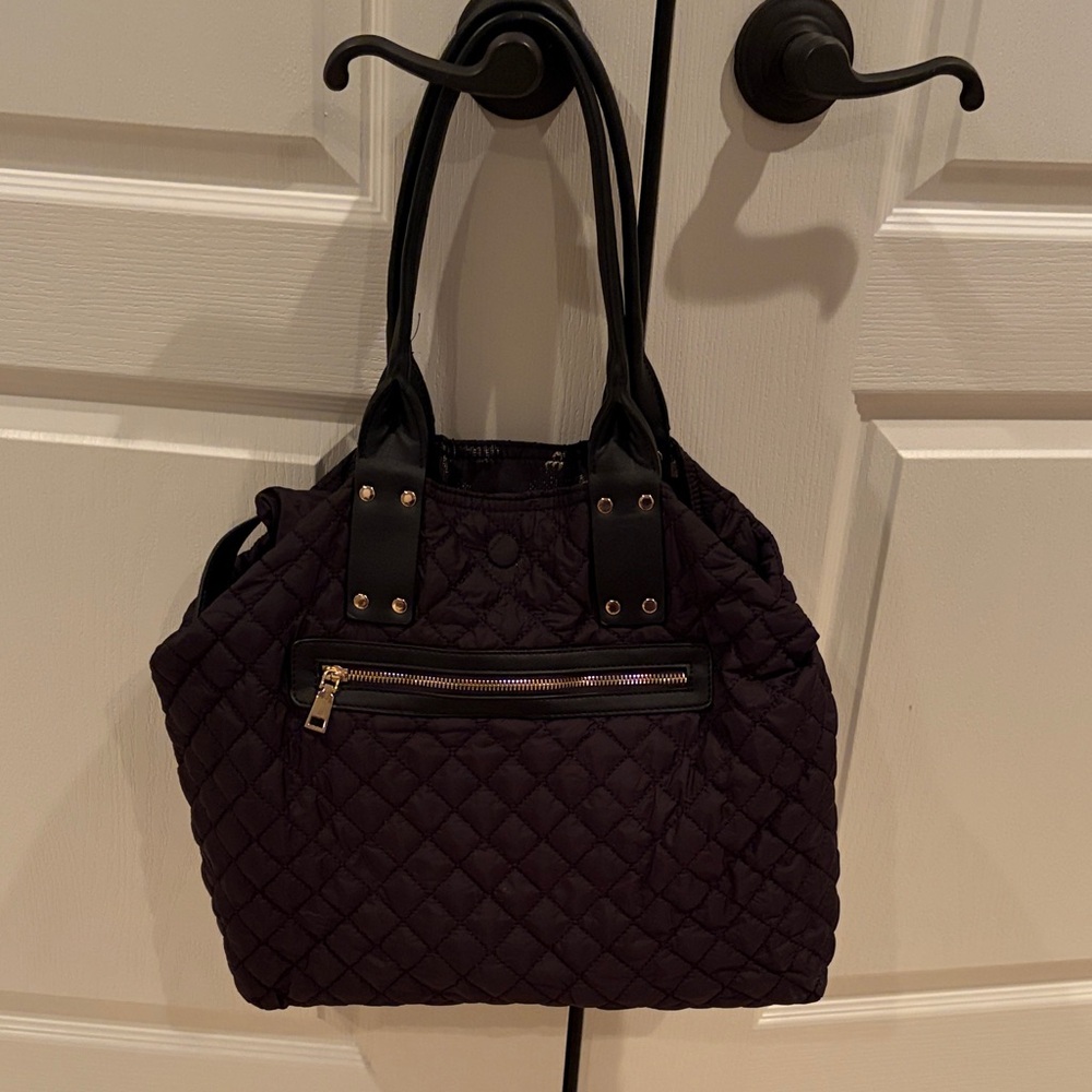 Sol and Selene Quilted Black Bag with Front Zipper Pocket